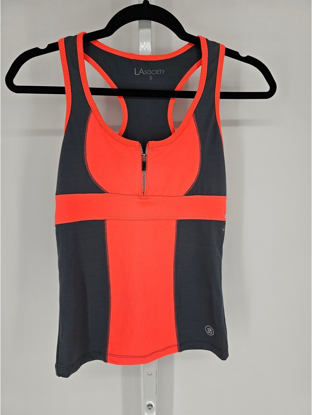 LA Society Women's Gray-Neon Orange Colorblock 1/4 Zipper Racerback Top Size S